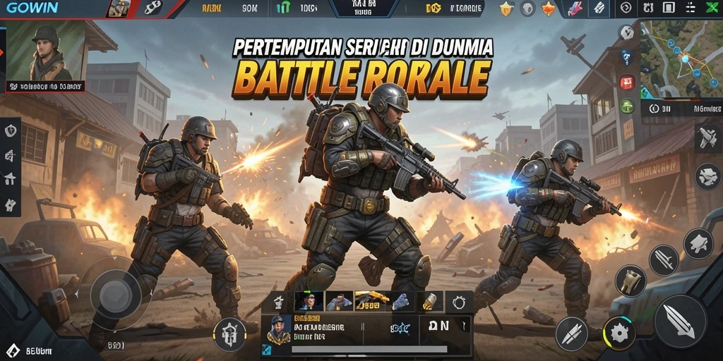 Screenshot GOWIN menunjukkan aksi pertempuran seru di Battle Royale.