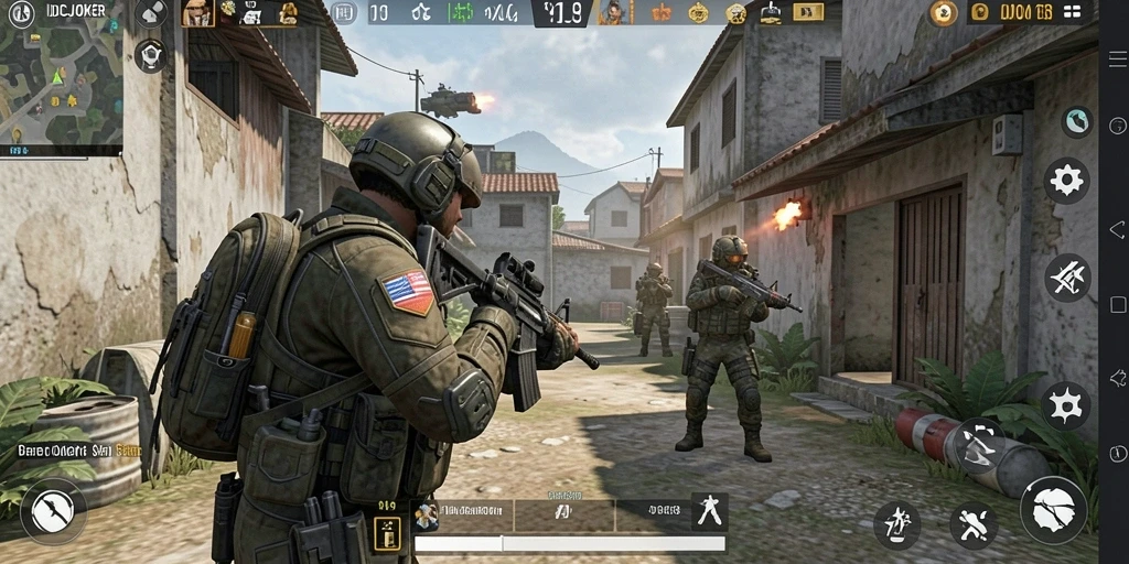 Tampilan gameplay IDCJOKER yang menegangkan dalam pertempuran FPS.