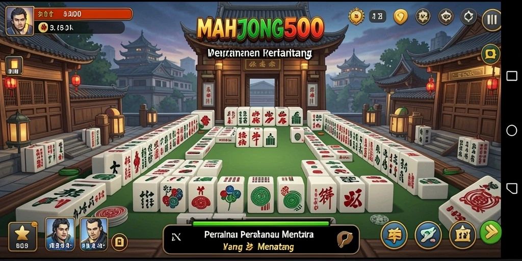 Tampilan gameplay <strong>MAHJONG500</strong> yang mendebarkan dalam pertempuran Tower Defense.